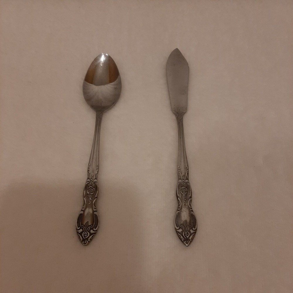 Lustre Ware Korea 1 Dinner Fork 1 Dinner Knife Flatware Scroll Floral READ DISC.